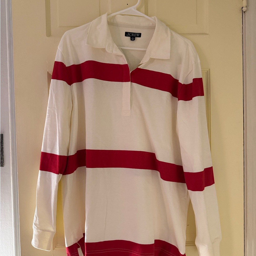 J.Crew Cream and Red Striped Rugby Shirt